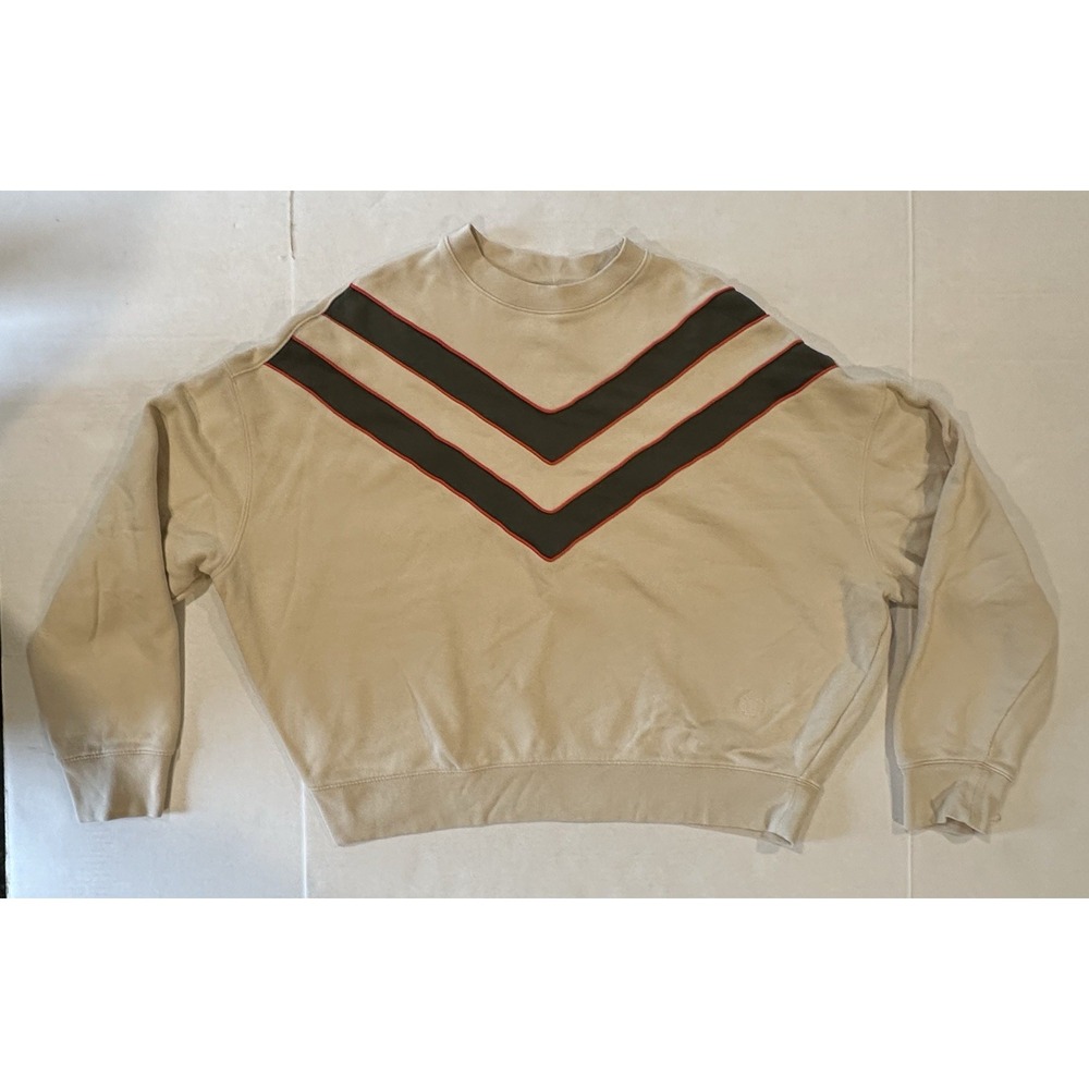 Tory Burch French Terry Chevron Crewneck Sweatshirt Cream Green Women's Medium